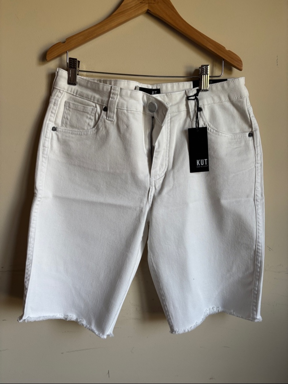 Kut from the Kloth White Women’s Denim Bermuda Shorts with Raw Hem